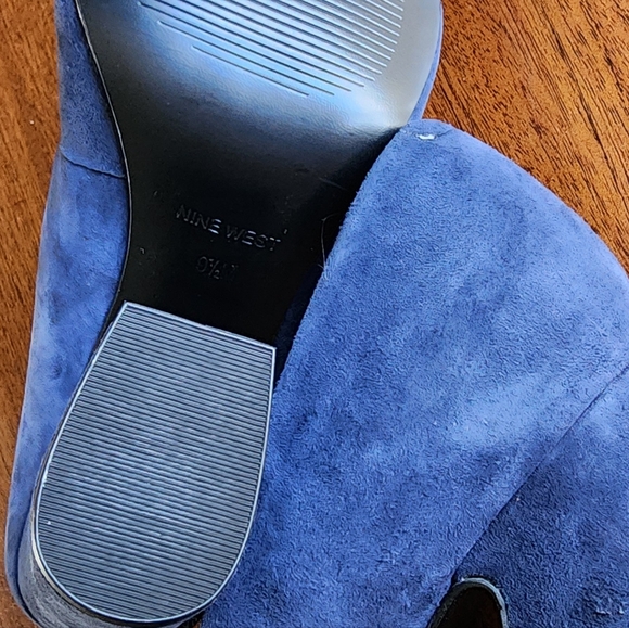 NineWest blue suede leather block heels, sz: 9.5 "Harlyn" NEW! rouching on toes - Picture 9 of 12